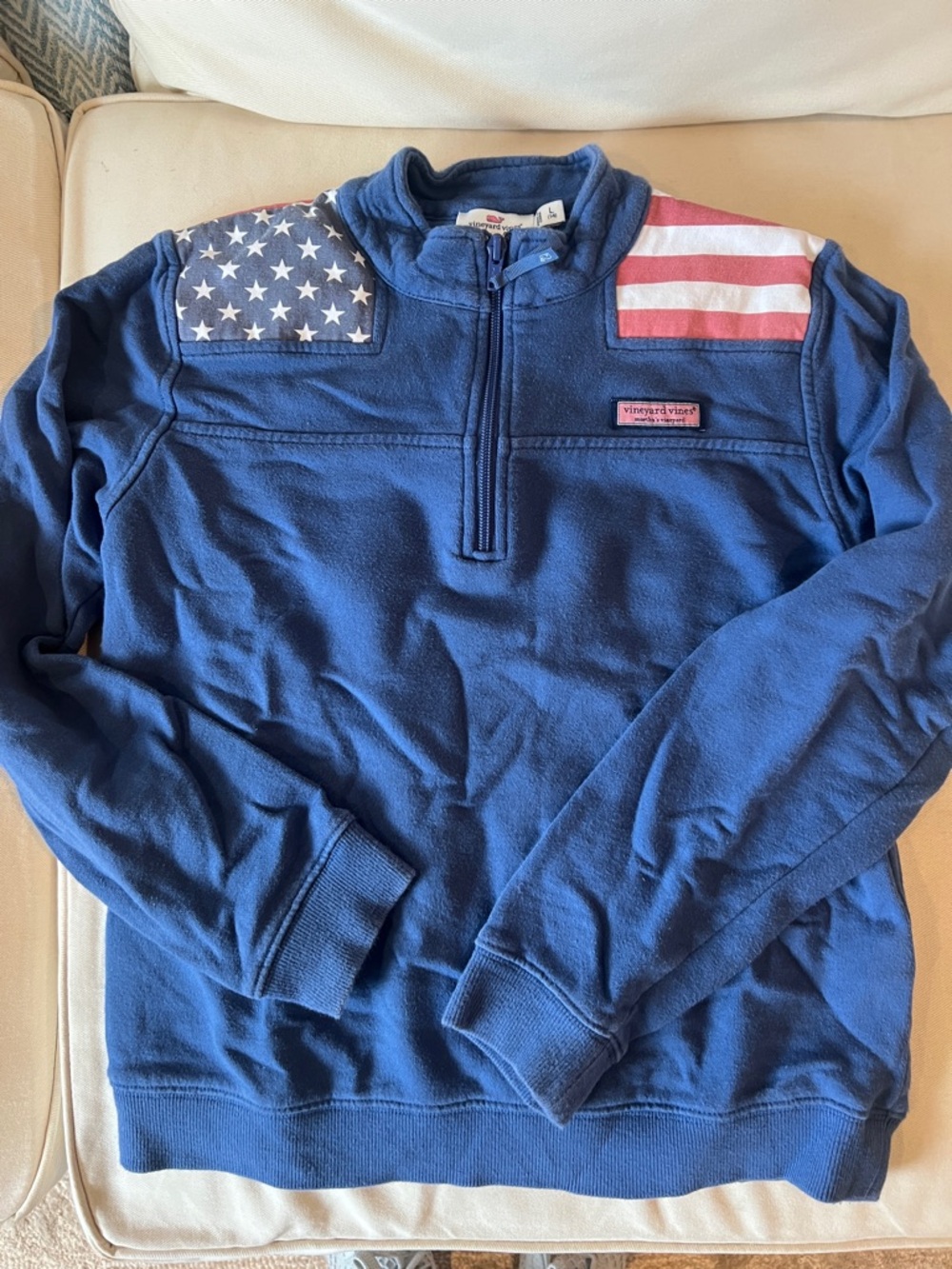 Vineyard Vines Unisex kids Blue Quarter-Zip Pullover with Flag Shoulder Panels